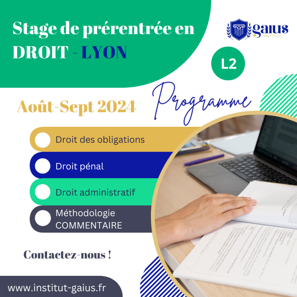 Institut Gaïus lyon Stage de prérentrée L2 en droit Lyon